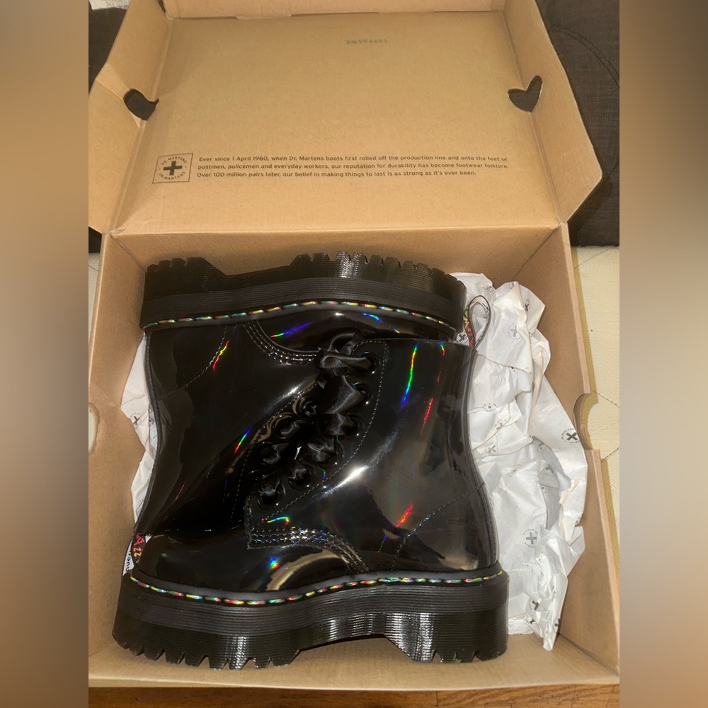 Brand New Dr Marten’s Jadon Patent Platform Rainbow Stitched. Never worn.